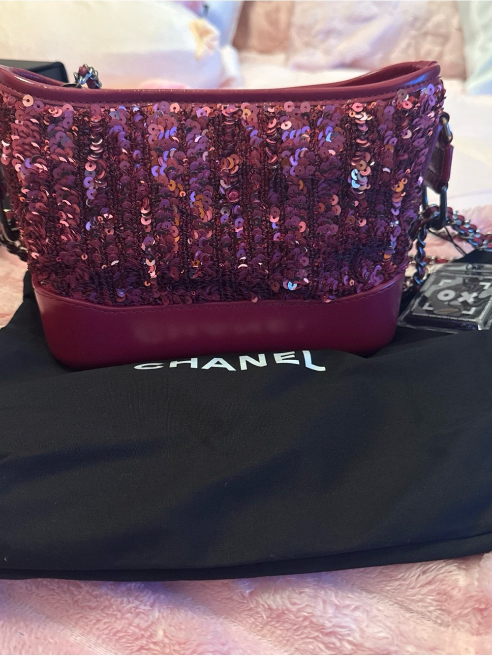 CHANEL Sequin Crossbody Bag in Magenta